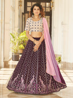 Myra Purple & White Georgette Embroidered Designer Lehenga | Grocsy