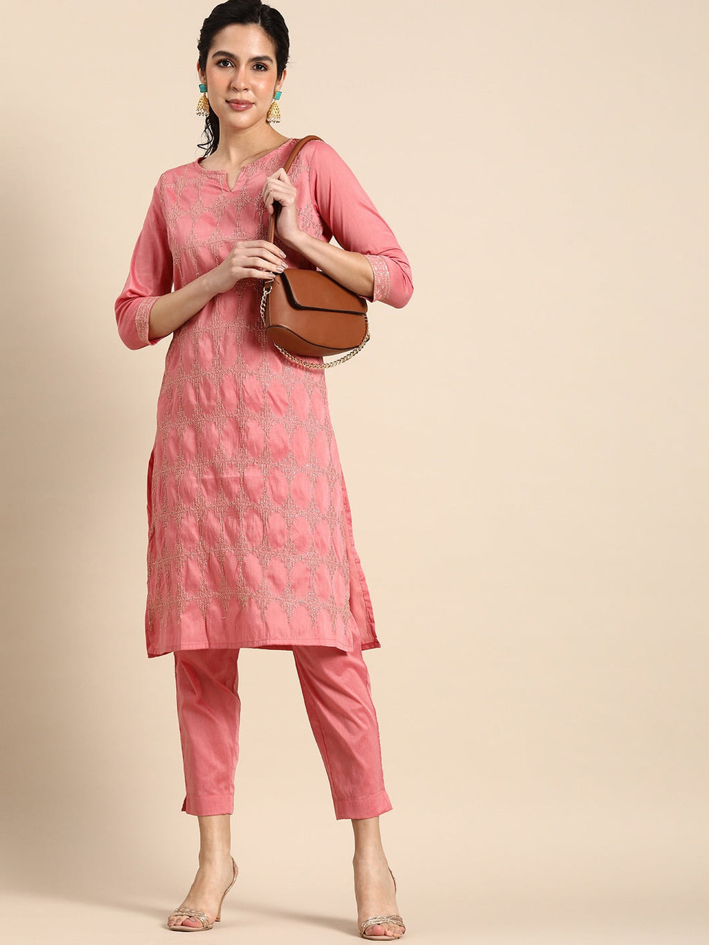 Sangria Women Thread Work Kurta With Trousers | Grocsy