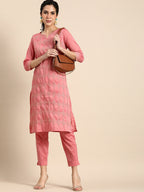 Sangria Women Thread Work Kurta With Trousers | Grocsy