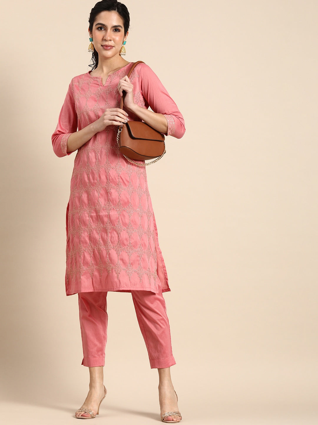 Sangria Women Thread Work Kurta With Trousers | Grocsy