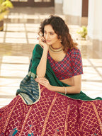 Myra Deep Pink & Green Georgette Embroidered Designer Lehenga | Grocsy