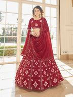 Myra Red Georgette Embroidered Designer Lehenga | Grocsy