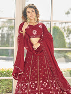Myra Red Georgette Embroidered Designer Lehenga | Grocsy
