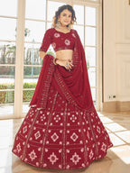 Myra Red Georgette Embroidered Designer Lehenga | Grocsy