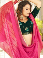 Myra Dusty Pink & Green Georgette Embroidered Designer Lehenga | Grocsy