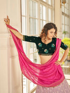 Myra Dusty Pink & Green Georgette Embroidered Designer Lehenga | Grocsy