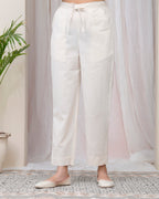 Vaasva Women Natural Cotton Flax Solid Straight Pants | Grocsy