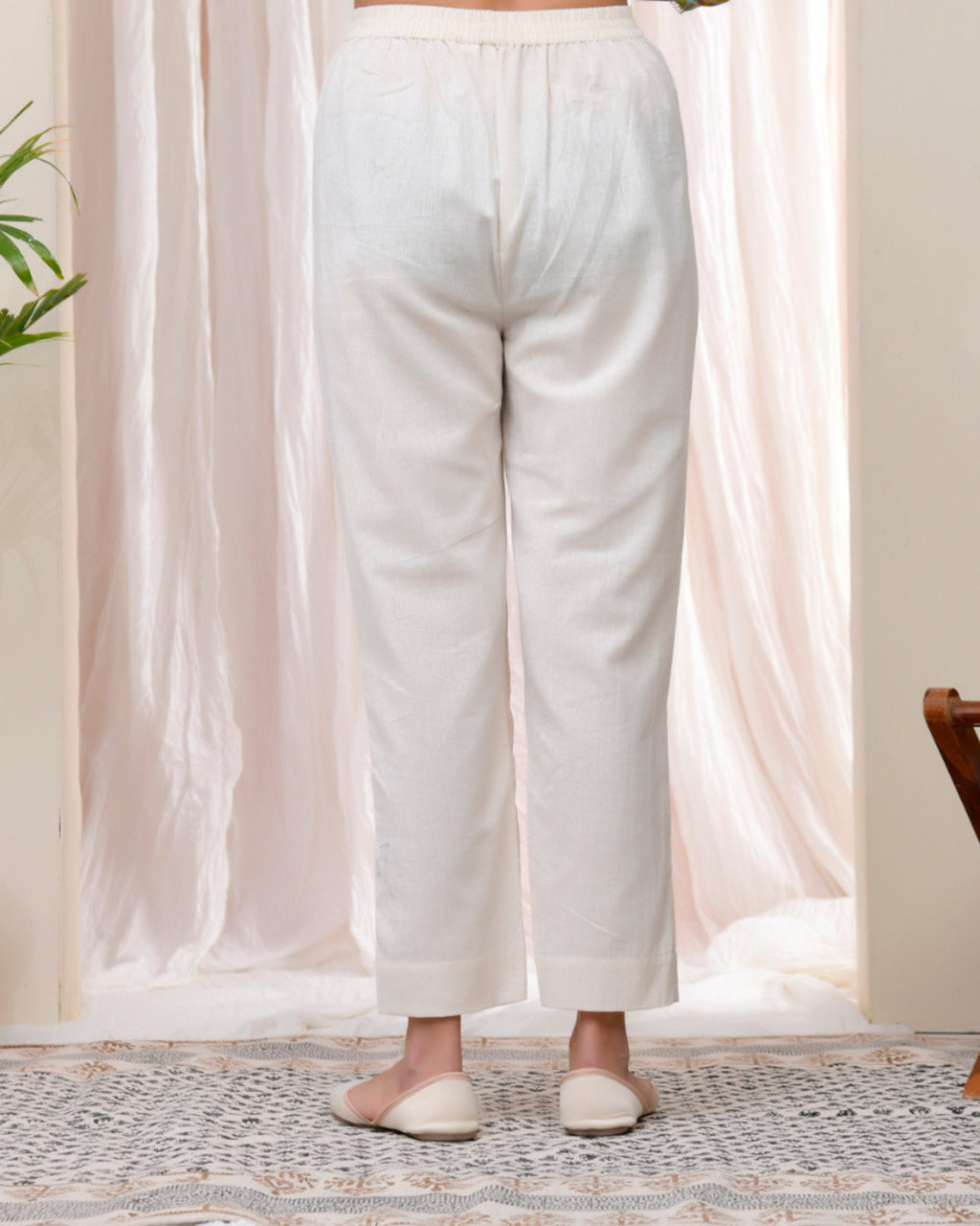 Vaasva Women Natural Cotton Flax Solid Straight Pants | Grocsy