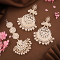 Tehzeeb Creations Fashionable Gold Earrings With Tikka Studded With Kundan And Pearl | Grocsy