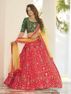 Myra Green and Yellow Heavy Embroidered Designer Lehenga | Grocsy