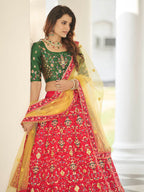 Myra Green and Yellow Heavy Embroidered Designer Lehenga | Grocsy