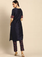 All About You Women Navy Blue Ethnic Motifs Printed Regular Kurta with Printed Trousers | Grocsy