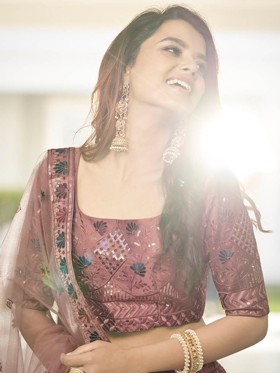 Myra Rust Orange Heavy Embroidered Designer Lehenga | Grocsy