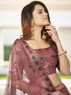 Myra Rust Orange Heavy Embroidered Designer Lehenga | Grocsy