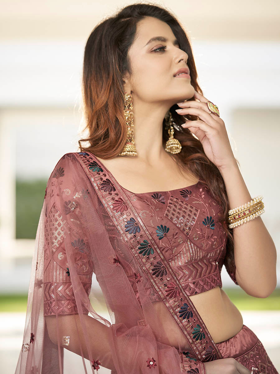 Myra Rust Orange Heavy Embroidered Designer Lehenga | Grocsy
