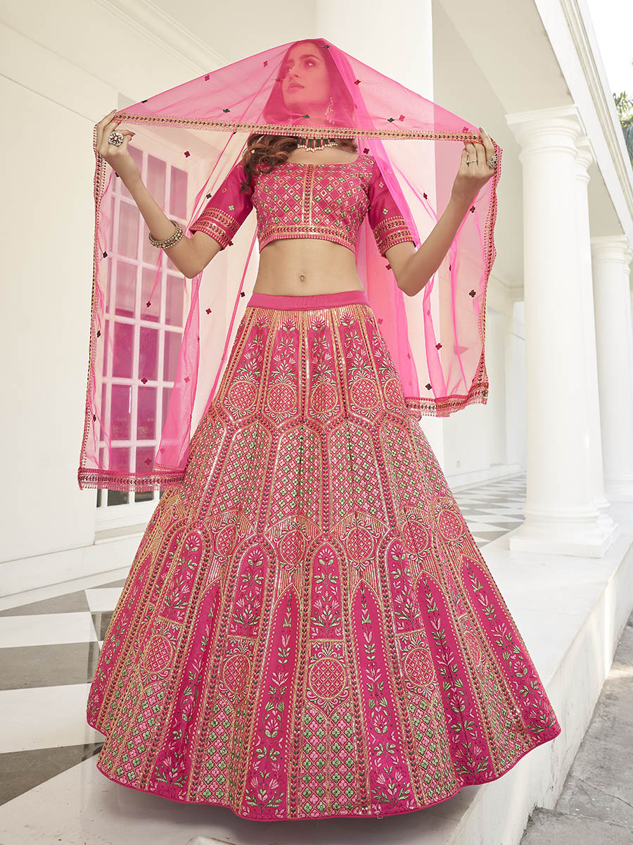 Myra Deep Pink Heavy Embroidered Designer Lehenga | Grocsy
