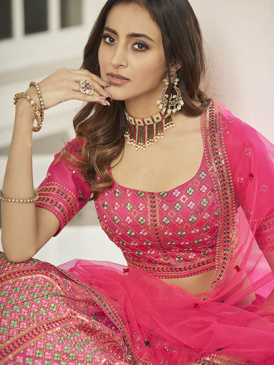 Myra Deep Pink Heavy Embroidered Designer Lehenga | Grocsy