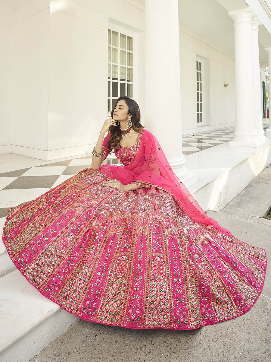 Myra Deep Pink Heavy Embroidered Designer Lehenga | Grocsy