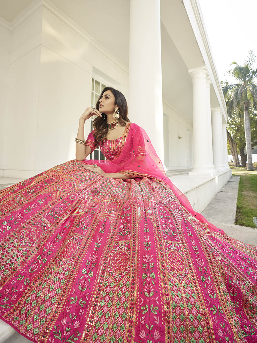 Myra Deep Pink Heavy Embroidered Designer Lehenga | Grocsy