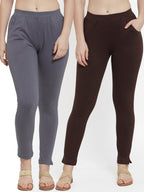 TAG 7 Women Pack Of 2 Solid Ankle-Length Straight-Fit Leggings | Grocsy