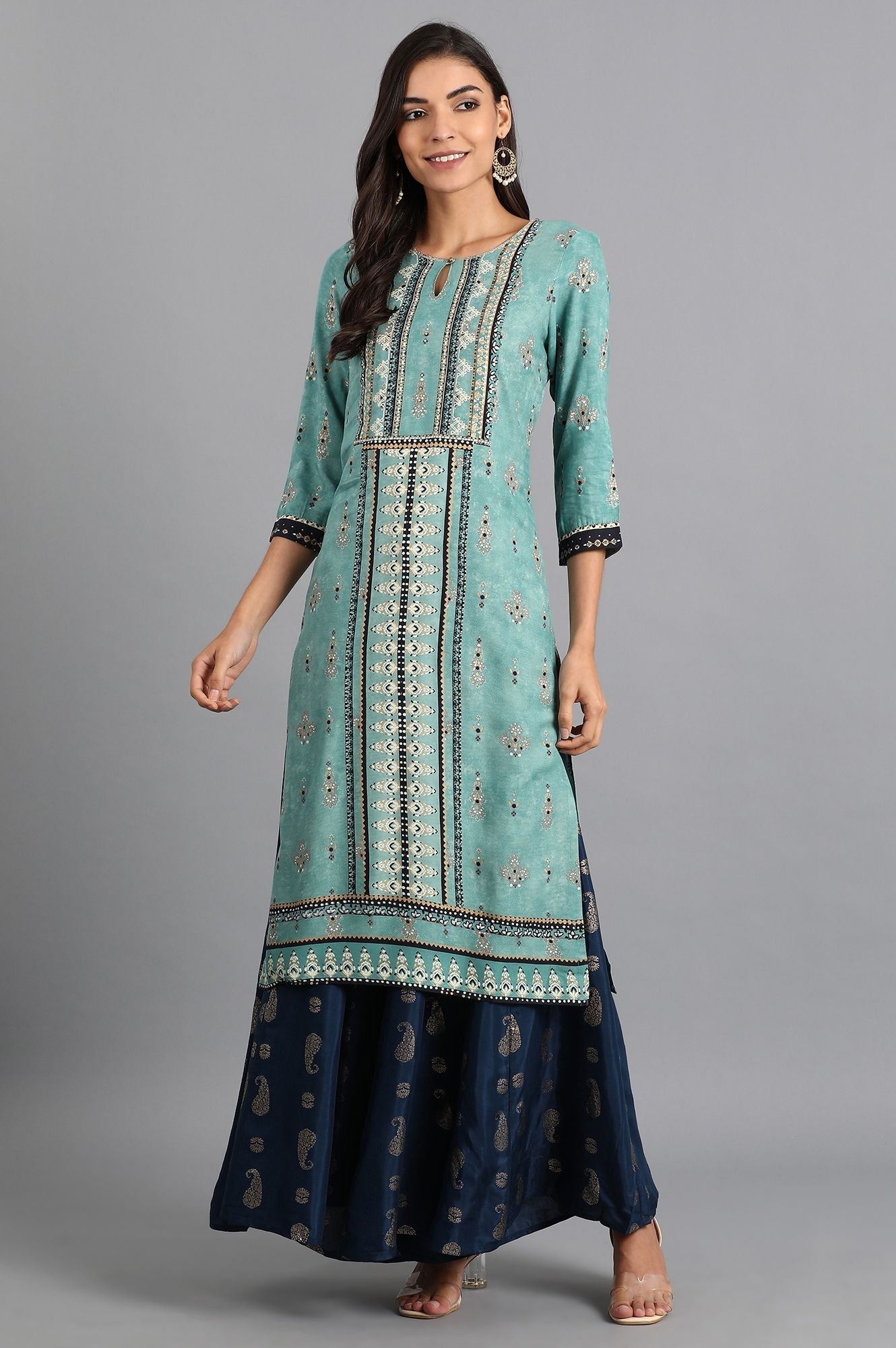 W for Woman Blue Printed Culottes | Grocsy