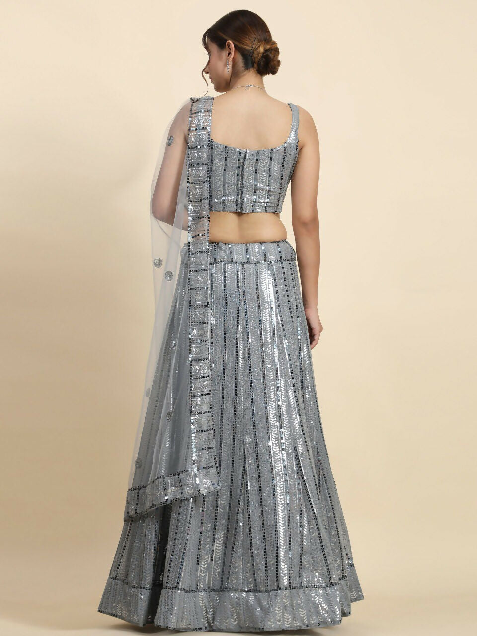 Jyoti Fashion Classy Grey Faux Georgette 3MM & 7MM Sequins Embroidery Lehenga Choli with Dupatta | Grocsy