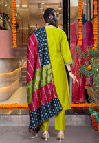 The52 Lemons Women's Gorgeous Embroidered Viscose Chanderi Fabric Straight Kurta Pant with Dupatta Set | Grocsy