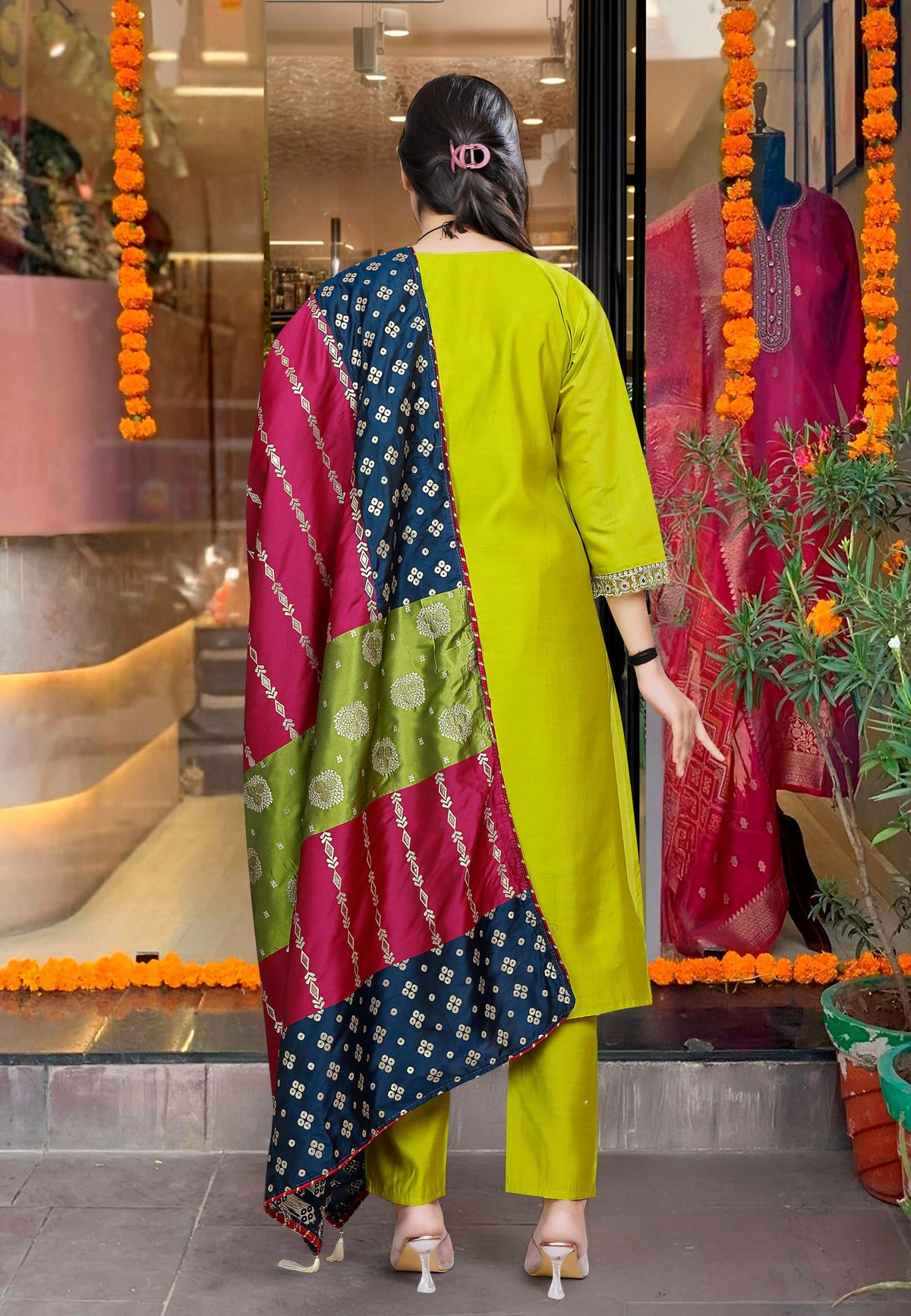 The52 Lemons Women's Gorgeous Embroidered Viscose Chanderi Fabric Straight Kurta Pant with Dupatta Set | Grocsy