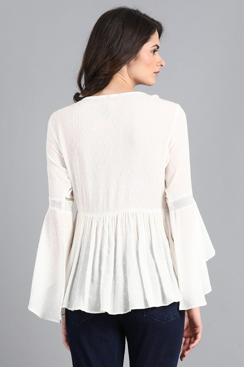W for Woman White Round Neck Flared Top | Grocsy