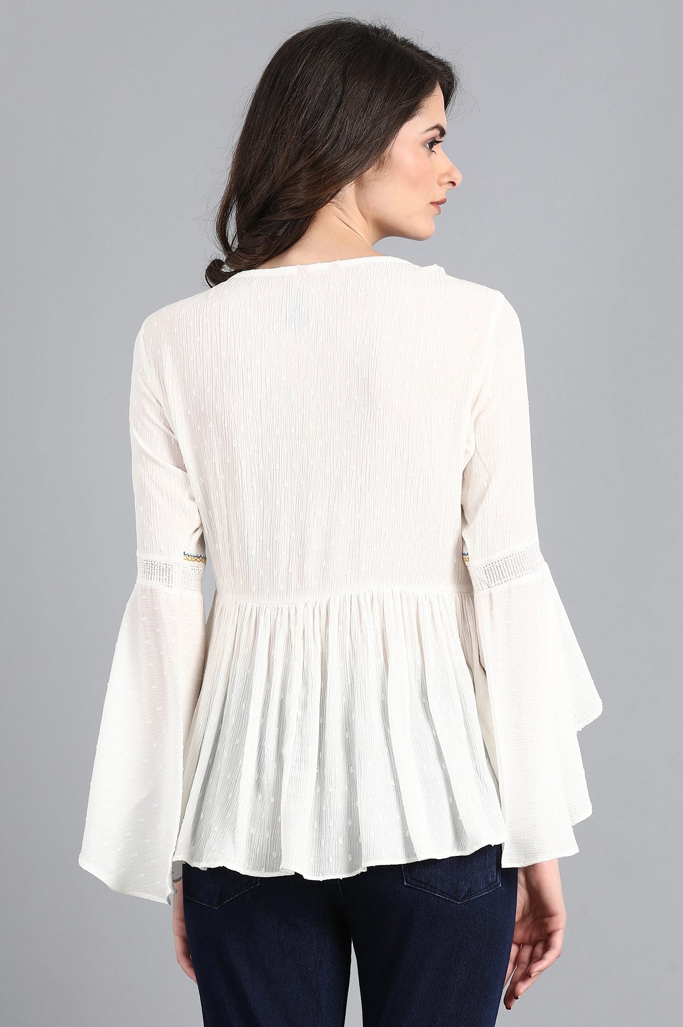 W for Woman White Round Neck Flared Top | Grocsy