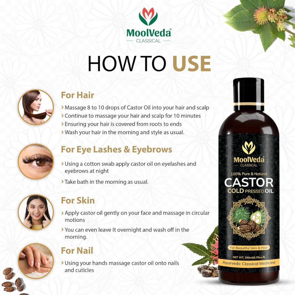 Moolveda Pure Cold Pressed Castor Hair Oil For Hair Growth | Grocsy
