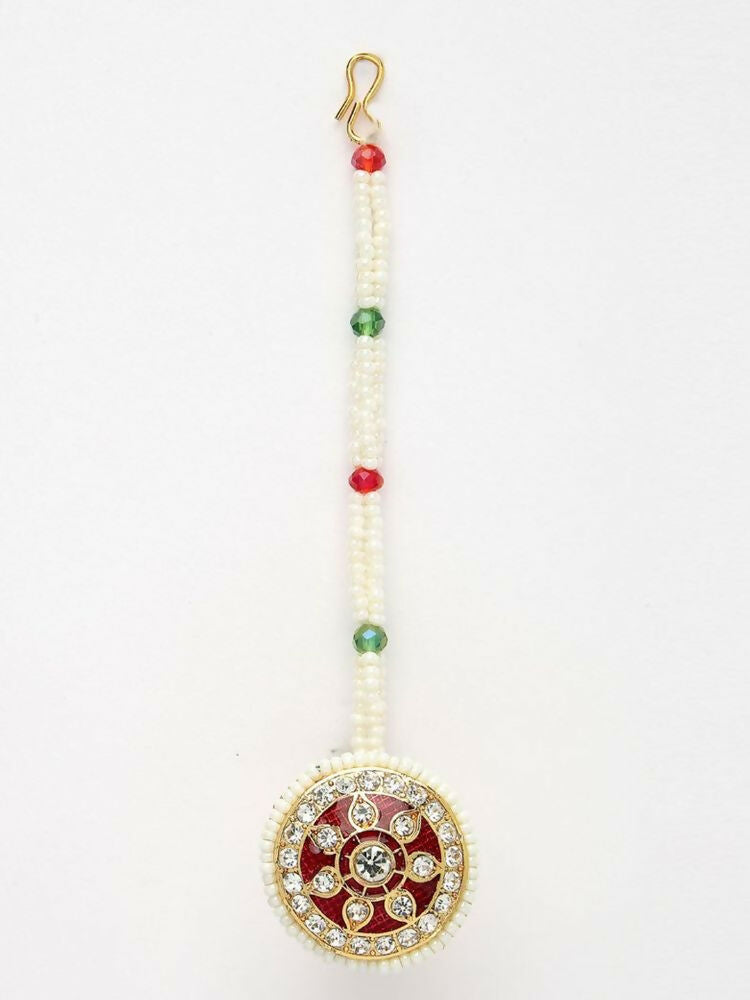 NVR Women Gold Plated CZ Stone Borla Maang Tikka | Grocsy