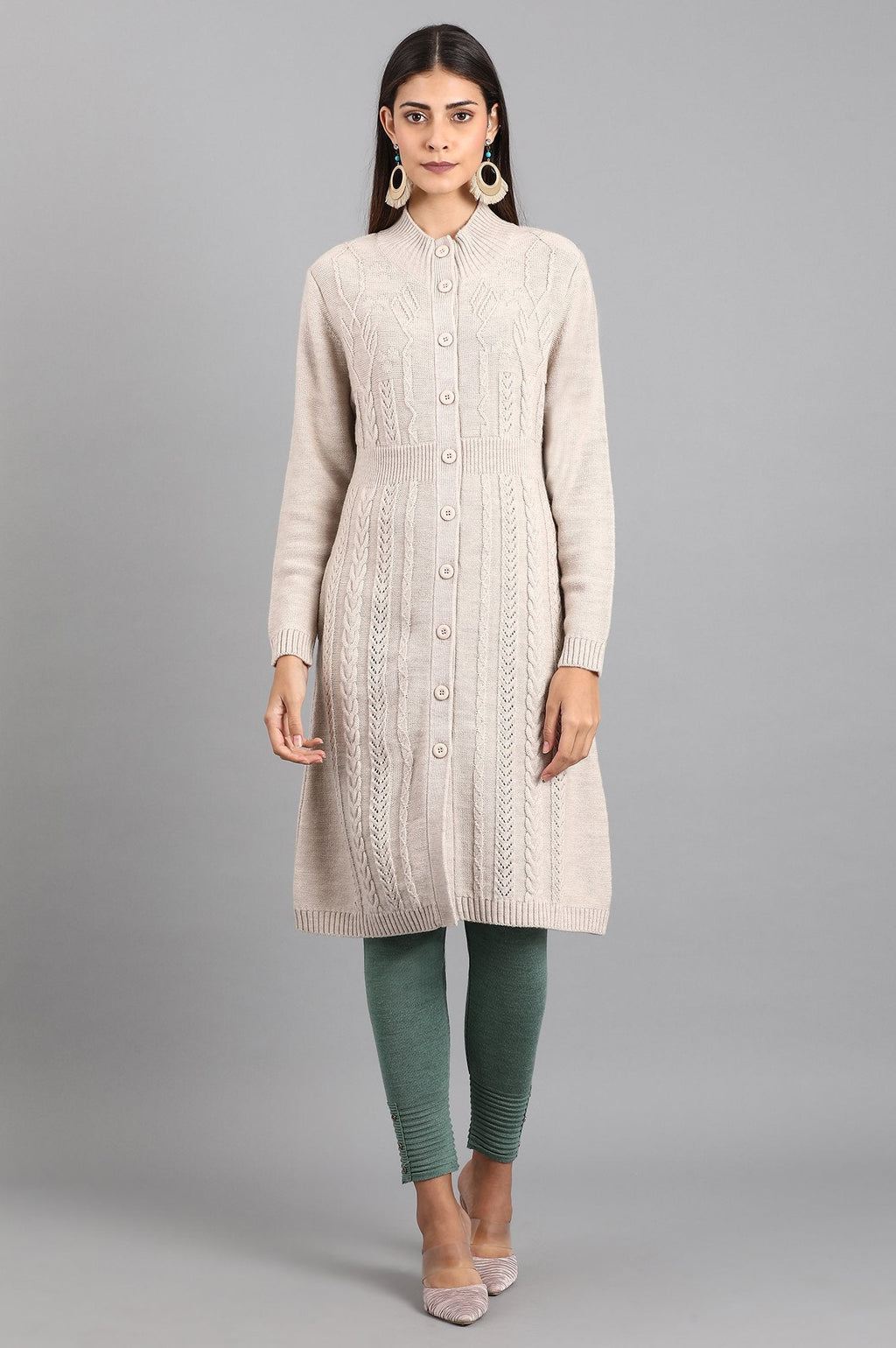 W for Woman Grey Open Front Jacket | Grocsy