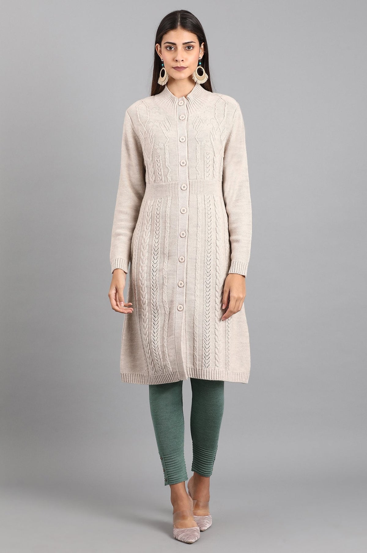 W for Woman Grey Open Front Jacket | Grocsy