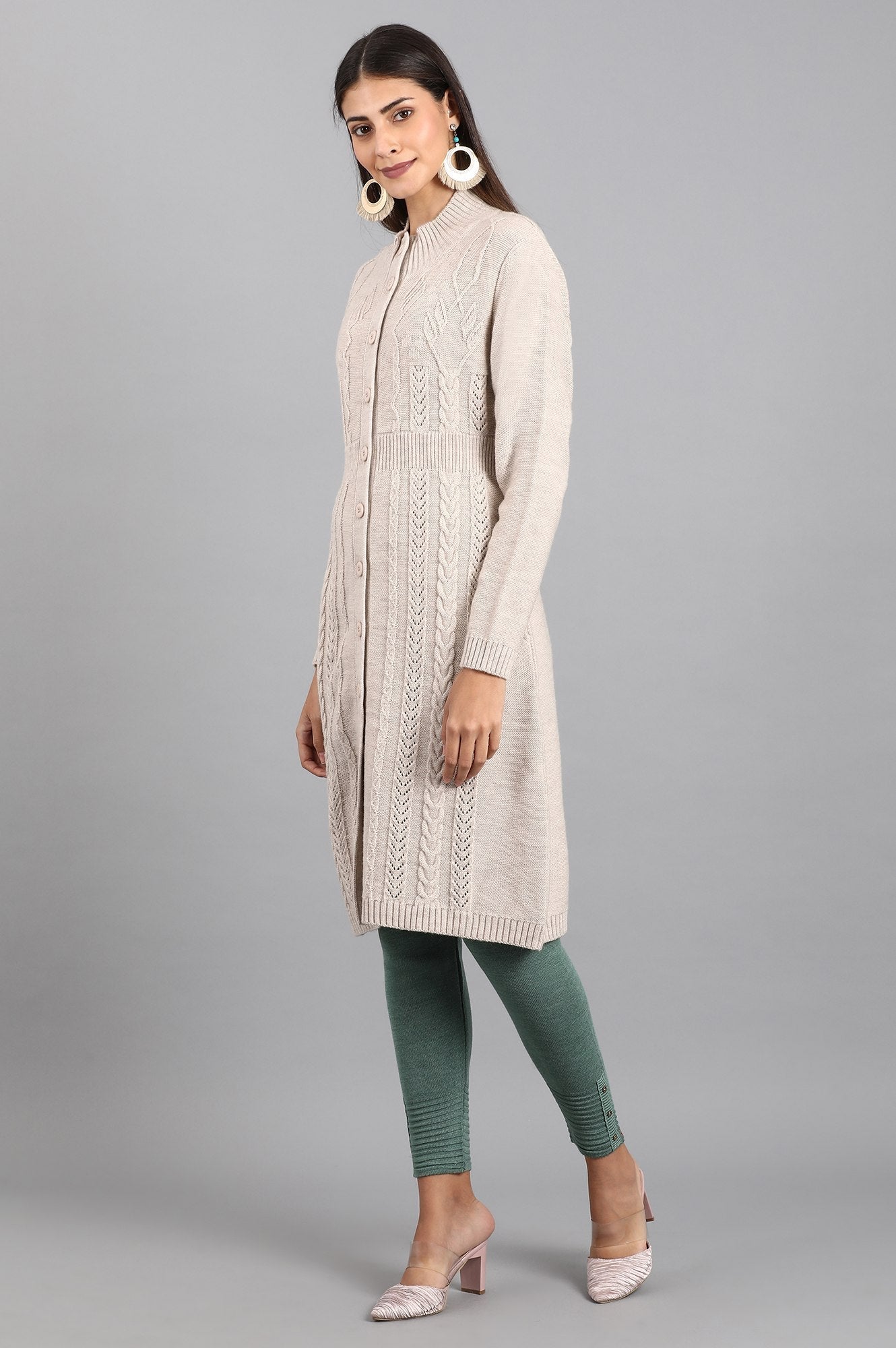 W for Woman Grey Open Front Jacket | Grocsy