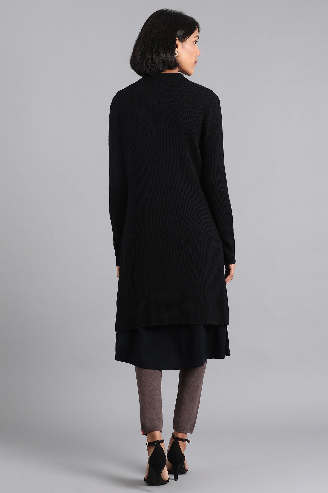 W for Woman Black Ribbed Cardigan | Grocsy