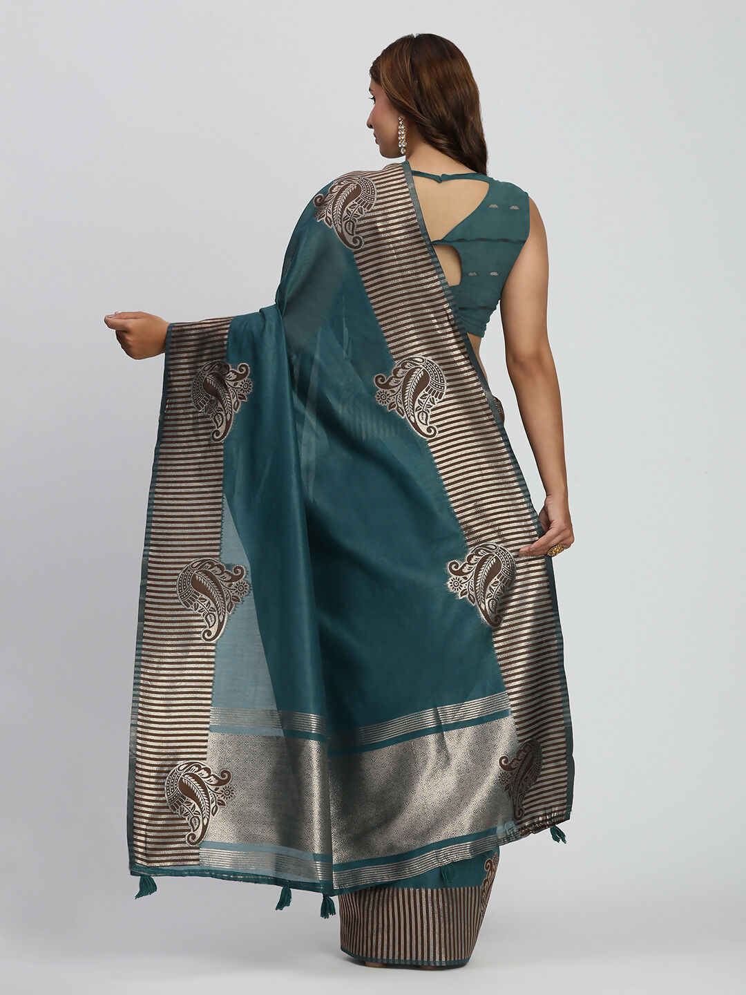 Shree Shyam Fashion Linen Cotton Sea Green Saree | Grocsy