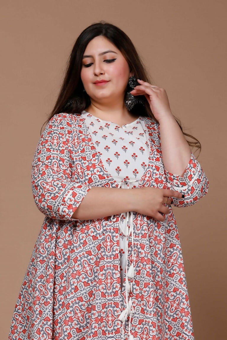 Miravan Women's Cotton Floral Printed Kurta With Jacket | Grocsy