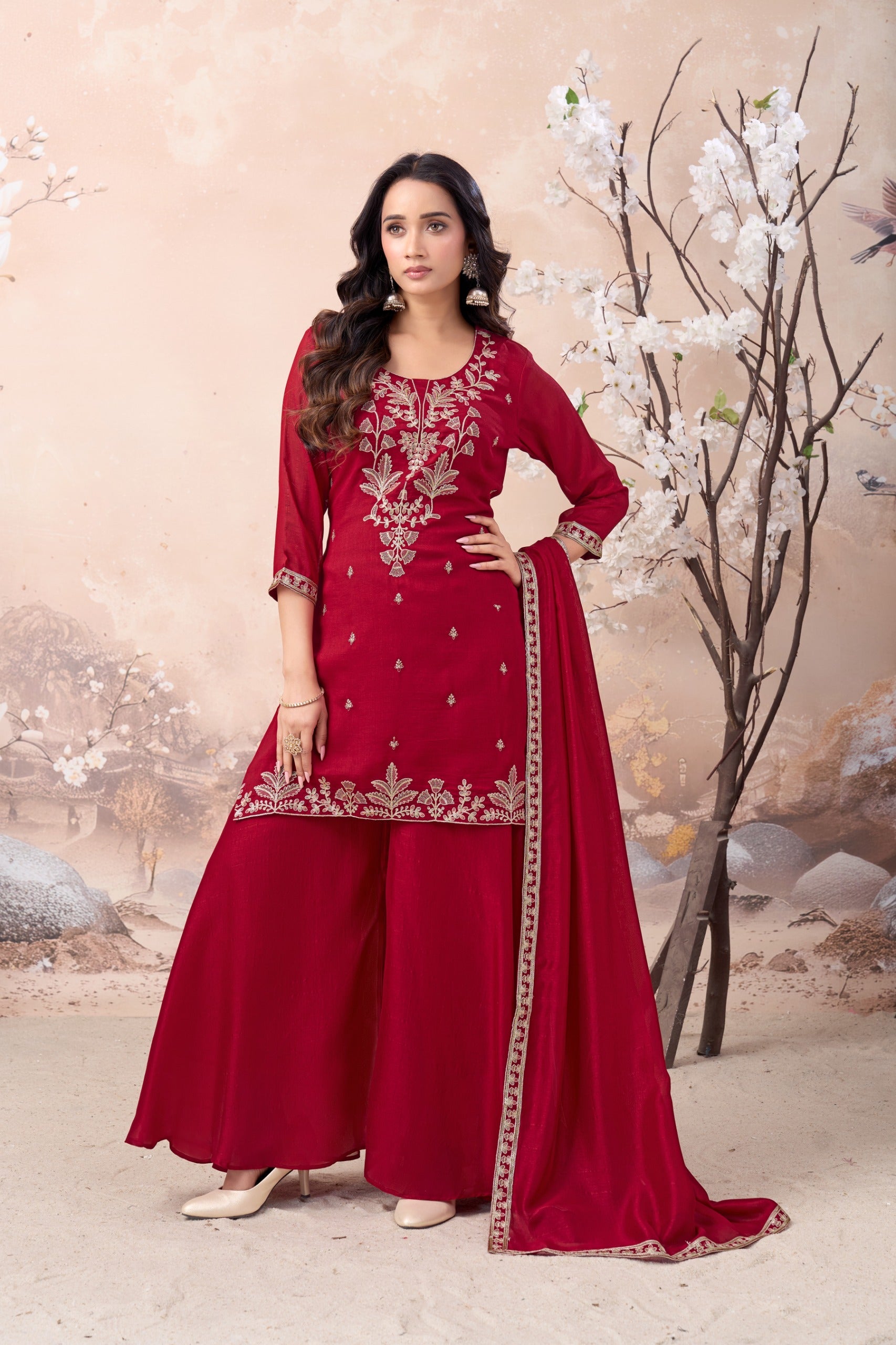 Anaita Pink Vichitra Silk Readymade Suit with Coding Work | Grocsy