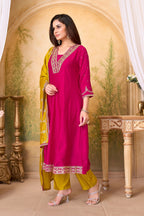 Anaita Pink Yellow Anarkali Readymade Suit with Embroidery Work | Grocsy