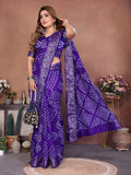 Anaita Blue Handmade Bandhej Viscose Silk Saree With Blouse | Grocsy