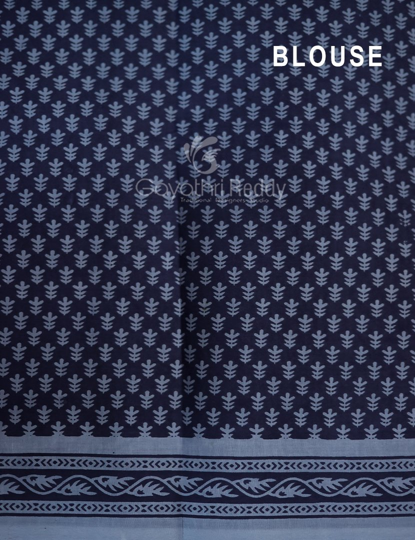 Shades of Dark Navy Blue And Grey With Pichwai Print Munga Cotton Saree By Gayathri Reddy Designer Studio | Grocsy