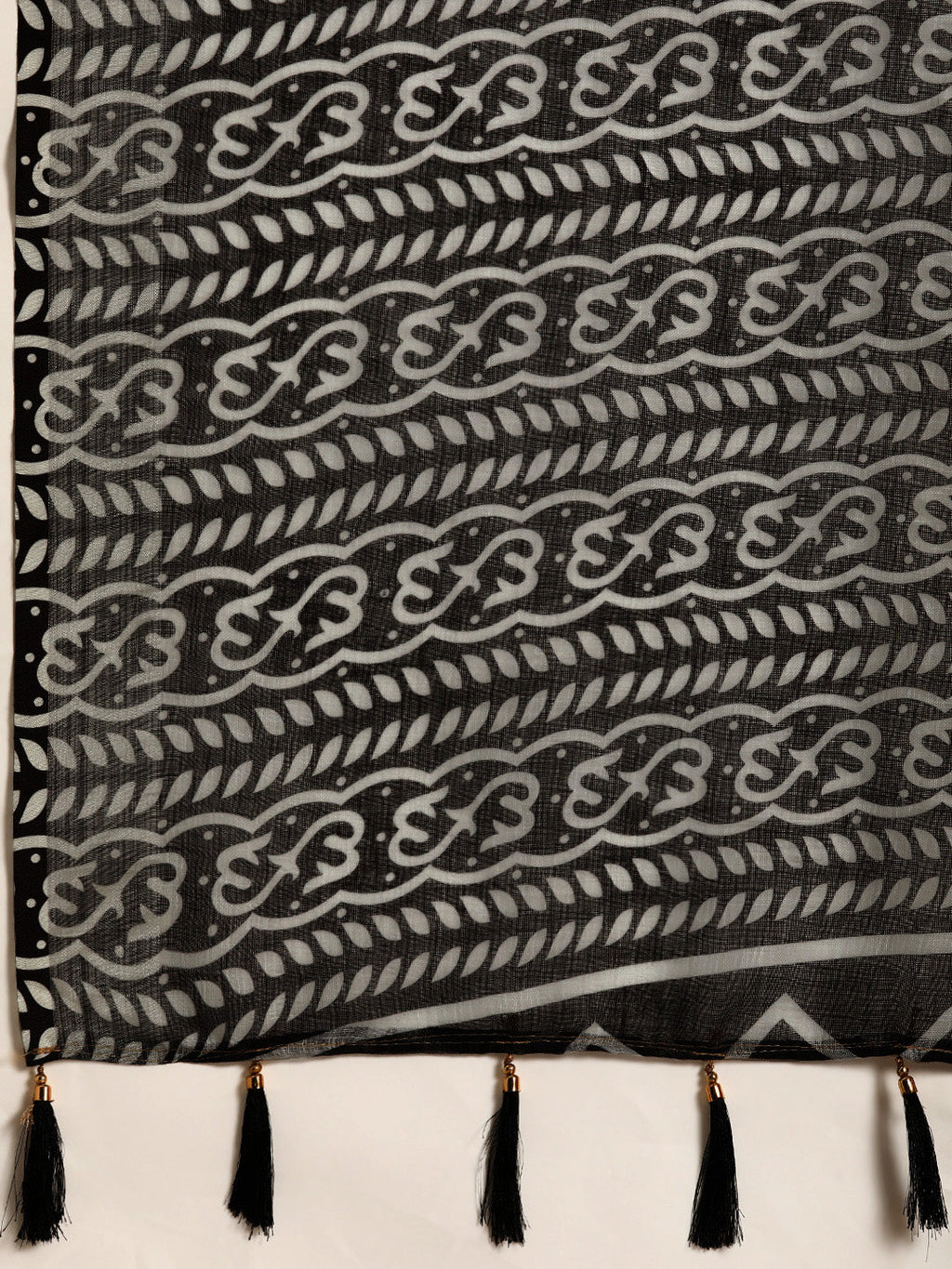 Sangria Black Printed Pure Linen Saree | Grocsy