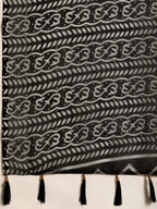 Sangria Black Printed Pure Linen Saree | Grocsy