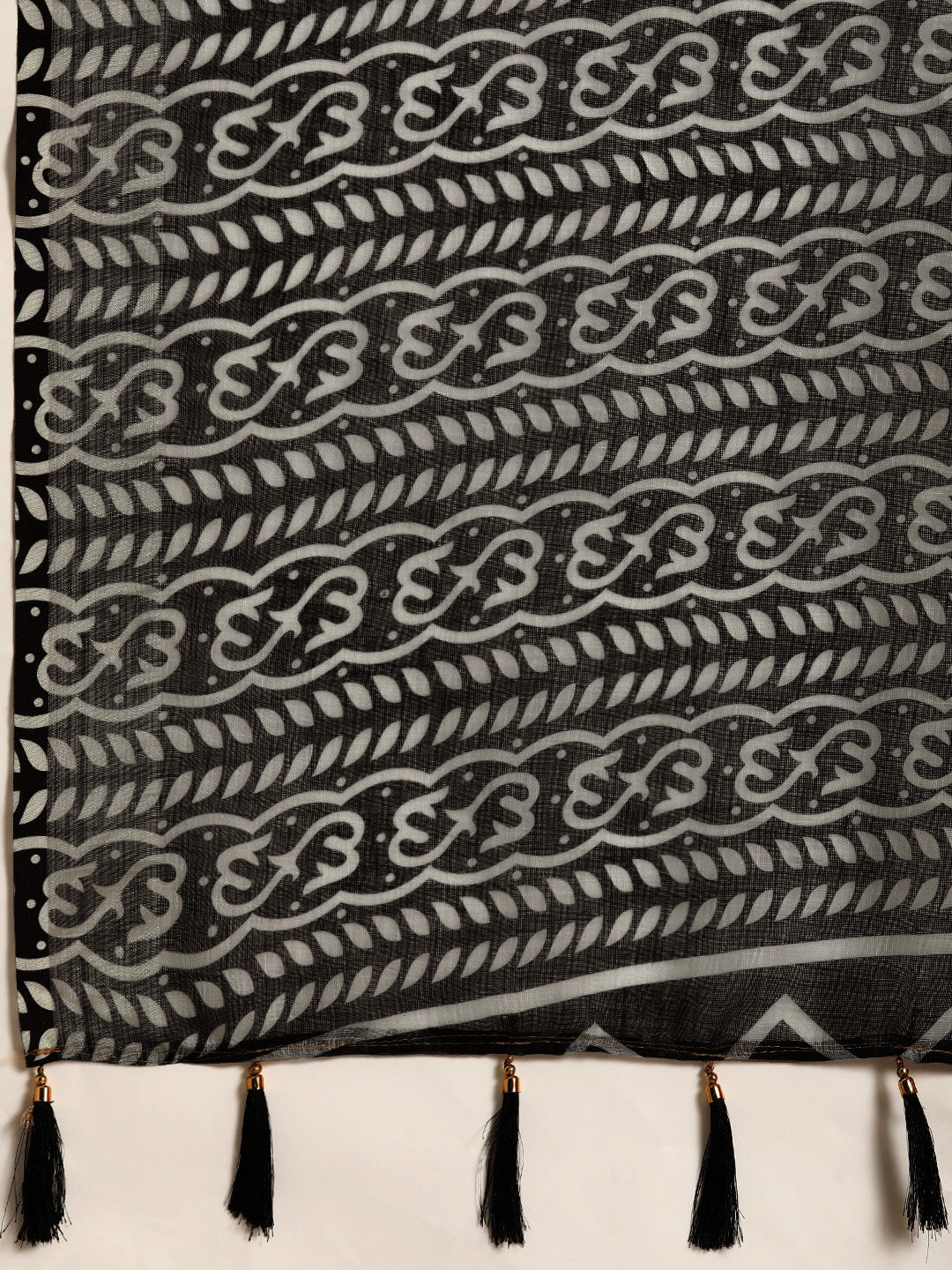 Sangria Black Printed Pure Linen Saree | Grocsy