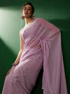 Sangria Mauve Embellished Pure Georgette Saree | Grocsy