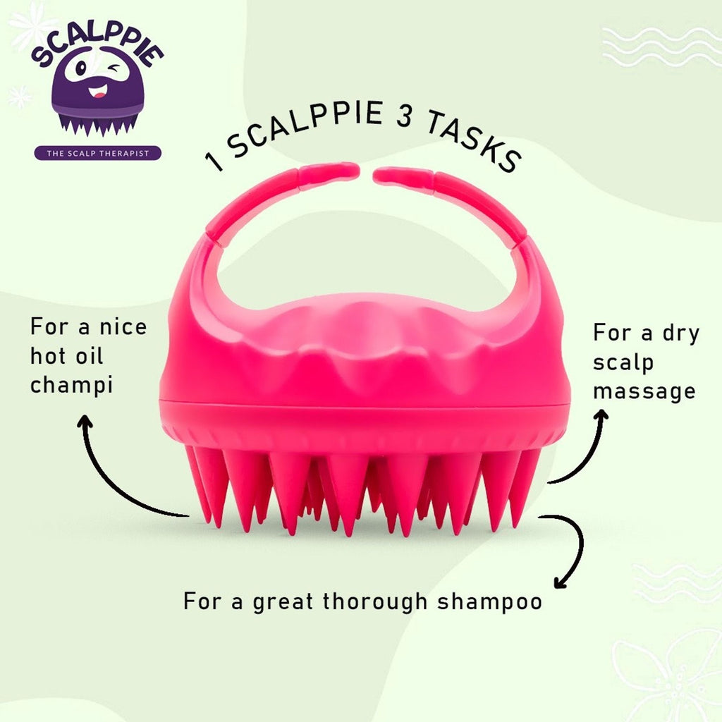 Scalppie Silicon Hair Scalp Massager & Shampoo Brush Scrub For Hair Growth & Anti Dandruff - Pink | Grocsy