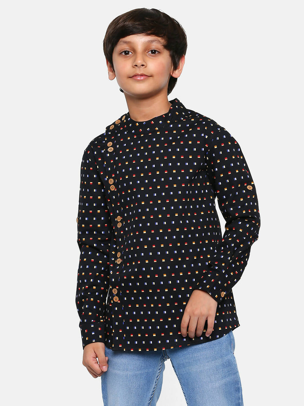 Manet Ethnic Full Sleeves Multi Clour Shirt - Black | Grocsy