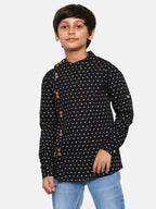 Manet Ethnic Full Sleeves Multi Clour Shirt - Black | Grocsy