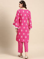 Sangria Ethnic Motifs Printed Pure Cotton Kurta with Palazzos | Grocsy